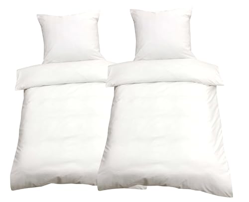 Leonado Vicenti Bettwäsche 135x200 4teilig Renforce 100% Baumwolle Uni mit Reißverschluss, Farbe:Weiß