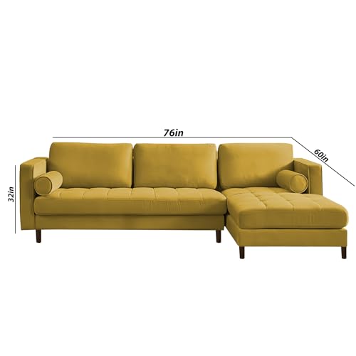 Image of Lezra RHS 4 Seater L Shape Sofa Set for Living Room (Yellow Fabric) Premium Fabric Sofa
