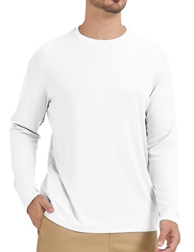 Men's Rash Guard Shirts Swim Shirts UPF 50+ UV Sun Protection Long Sleeve Shirts Lightweight Quick Dry White S