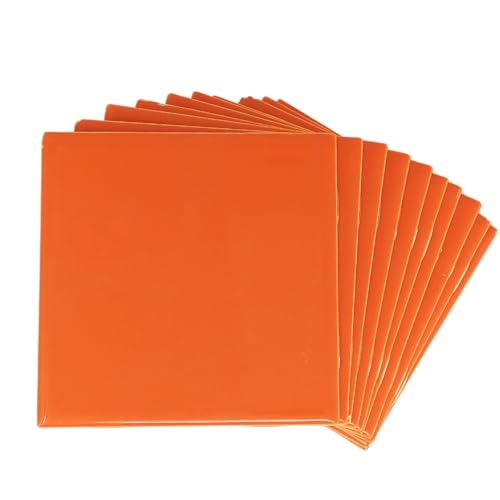 Tenedos Glossy Ceramic Tile 4.25 inch Subway Square 4x4 Shower Bathroom Kitchen Backsplash Box 10 Pieces (Orange)