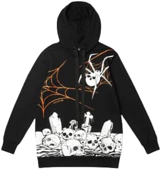 Killstar Pumpkin Reaper Hoodie Spider Graveyard Skull Webs Goth Punk- M Black