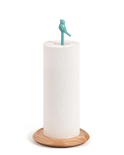 Porte Sopalin sur Pied Moderne | Support Essuie Touten Bois avec Oiseau Turquoise | Dérouleur Sopalin pour Plan de Travail