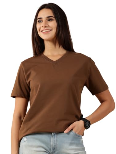 Image of Women's Pure Cotton Relaxed Fit V-Neck Half Sleeve T-Shirt | Gym Wear Casual Look T-Shirt | Regular Fitting with Comfort Wear for Women