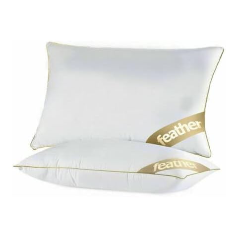 2 Pack Goose Feather and Down Pillows 100% Cotton Shell Soft Hotel Quality Pillows(15% Down) Cover