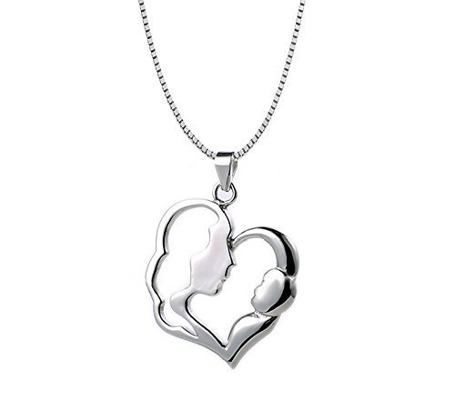 Sterling Silver Mom Mother Loving Family Pendant Heart Necklace 18