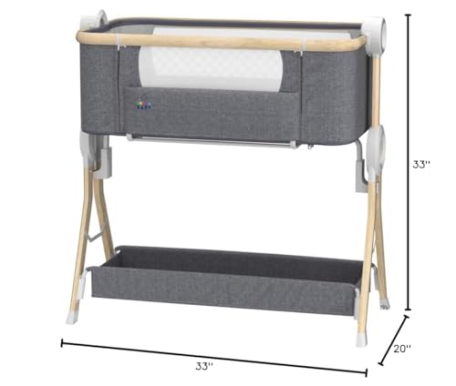 Image of KoolerThings 3 in 1 Baby Bassinet, Bedside Sleeper & Playpen, Easy Folding Portable Crib (Grey)- KoolaBaby (Grey-Wood Look)