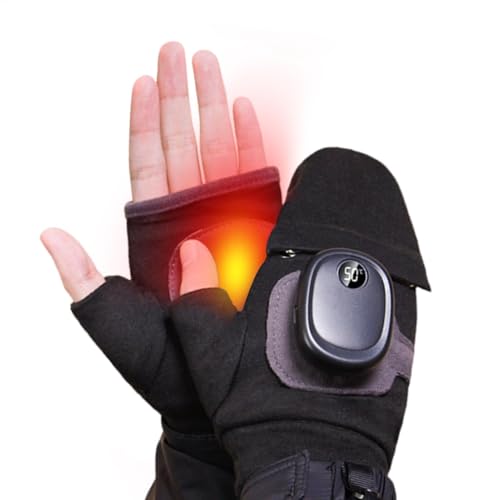 Guantes calefactados - Guantes recargables impermeables | Guantes térmicos suaves ajustables sin dedos, manoplas portátiles alimentadas por batería para caza, camping