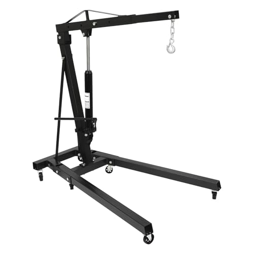 Engine Hoist, 2 Ton Folding Engine Lift with 6 Wheels, 4400 LBS Heavy Duty Steel Hydraulic Shop Engine Crane, Cherry Picker Engine Hoist for Garage Workshop