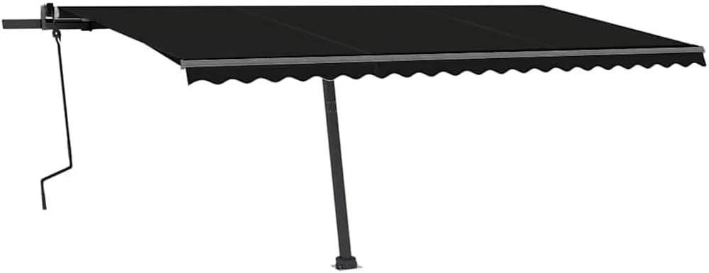 Fully extended freestanding awning in anthracite color.