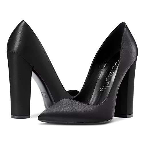 NobleOnly Women High Chunky Block Heel Pointed Toe Slip-on Pumps Dress Sexy Wedding 4.7 Inches Heels3