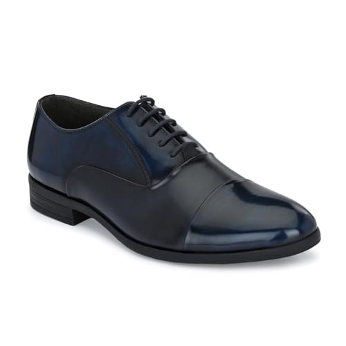 Image of San Frissco Mens Formal Shoes Lace Up Textured Glossy Oxfords /Soft Cushioned Footbed with TPR Sole /Comfortable, Stylish, Trending, Party, Outdoor Shoes for Office & College