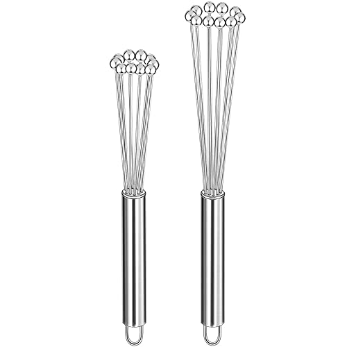 2 Piezas Batidor Acero Inoxidable, Varilla para Batir, Batidor de Alambre, 10 pulgadas y 12 pulgadas Acero Inoxidable Mano Batidor de Huevos para Cocinar, Mezclar, Batir, Batir, Revolver (Plata)
