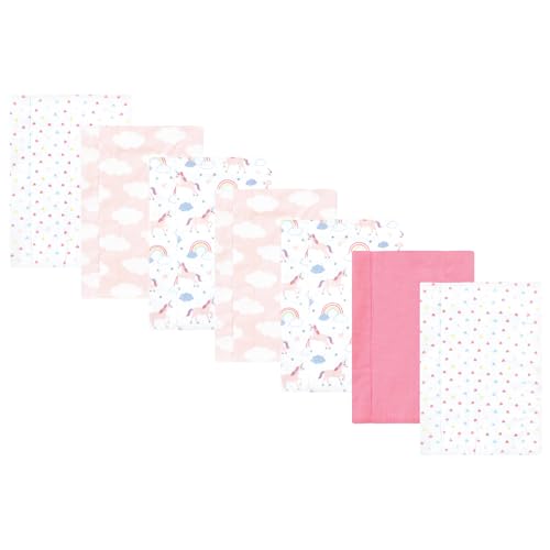 Image of Luvable Friends Hudson Baby Flannel Burp Cloths 7pk, Pink Unicorn