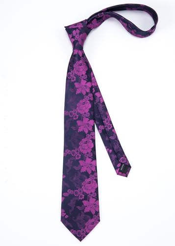 Image of Enlision Ties for Men Floral Tie Handkerchief Cufflinks Set Formal Flower Classic Mens Necktie & Pocket Square Wedding