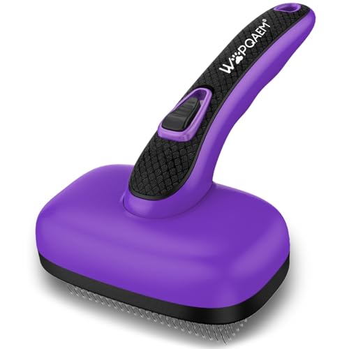 WOPQAEM Self Cleaning Slicker Brush for Dog and Cat Shedding, Purple
