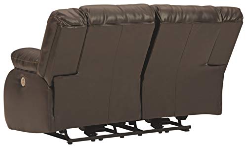 Signature Design By Ashley Denoron Faux Leather Power Reclining Loveseat With Adjustable Positions And Usb Plug In, Brown #TOP4