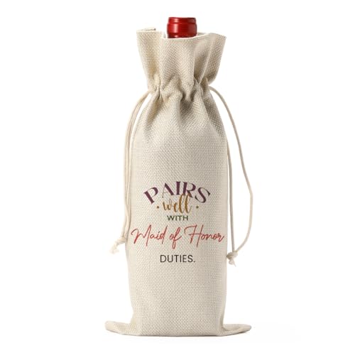 Image of Maid of Honor Bridesmaid Proposal Gifts, Maid of Honor Bridesmaid Wine Bag | Wedding Engagement Gift for Maid of Honor Bridesmaid Wine Bottle Bag, Pairs Well with Maid of Honor Duties Wine Bags