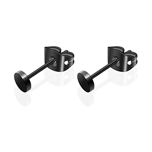 Boucles d'oreilles plates en titane G23 pour femmes hommes filles boucles d'oreilles hypoallergéniques 3mm boucles d'oreilles rondes noires pour oreilles sensibles cadeau d'anniversaire Cover