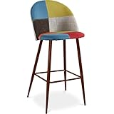 Multicolore Iconik Interior Patchwork Style Tabouret Rembourré en Patchwork - Style Scandinave - Simona Multicolore