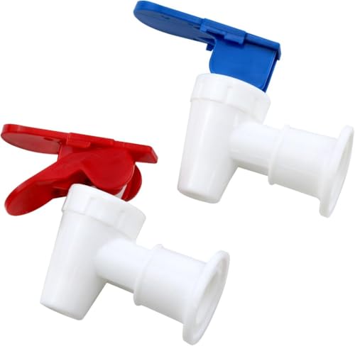 Water Dispenser Faucet Replacement, 2PCS Hot Cold Water Cooler Tap with Child Safety Lock,Food Grade PP Leak Proof Spigot for Water Dispensers (Red+Blue)