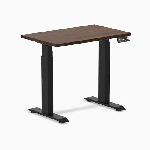 Image of Desky Small Electric Standing Desk, 40 x 24 inches Rubberwood Height Adjustable Sit Stand Desk with Dual Motor and Memory Presets, Compact Home Office Workstation - Natural Wood Top