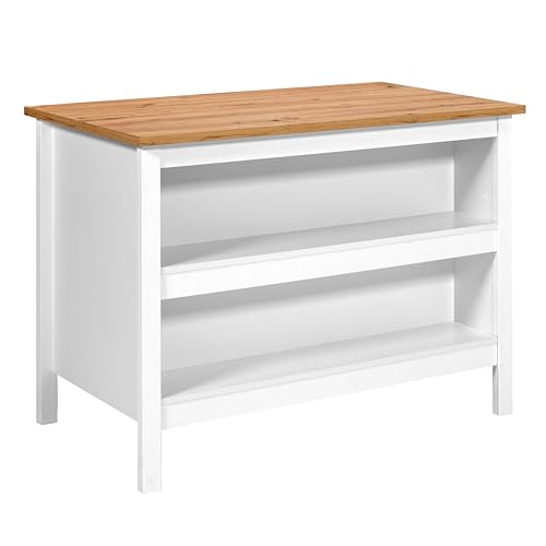 Inter Link - Kücheninsel - Mittelinsel - Arbeitsplatte - Küchenschrank mit Regalen - Melaminbeschichtet - Länge 124cm - Höhe 82 cm - Tiefe 75 cm - Julina - Weiß/Eiche Artisan