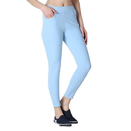 Image of 4Flies Women's Denim Lycra Jeggings - Stretchable Slim Fit Ankle-Length Pants for Casual, Office & Travel Wear - Stylish & Comfortable