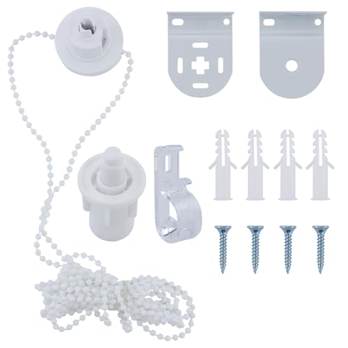 Soporte de montaje de estores de metal blanco de 32 mm con cadena de perlas, kit de reparación de estores, mecanismo de fijación superior, herrajes laterales