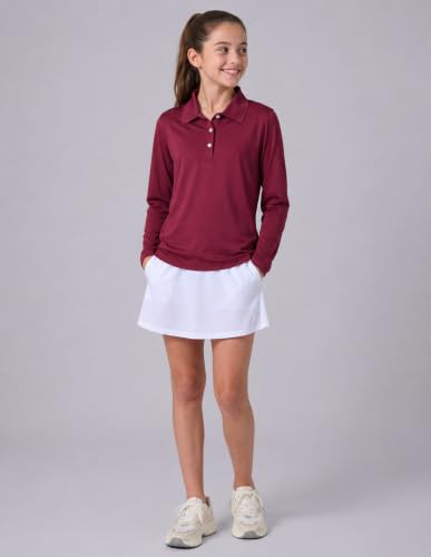 Image of Liberty Pro 3 Pack Youth Girls Long Sleeve Golf Polo Shirts | Collared Shirts, 3-Button Placket, Moisture Wicking Tops for Kids, Teens, School Uniform, Golf, Tennis