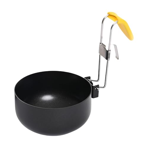 Uqezagpa Sartén escalfadora de huevos de acero inoxidable 430 con mango plegable, herramienta de cocina con textura de metal, adecuada para escalfar
