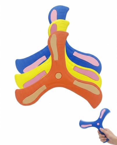 XUKZIMA Set de 3 Boomerangs Bumeranes de Plástico, 24 cm, Azul/Amarillo/Naranja, Resalto Nocturno, Juguetes Fáciles de Lanzar para Principiantes, Juego Seguro Al Aire Libre para Familias