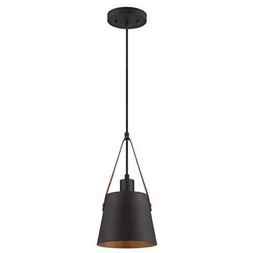 Preisvergleich Produktbild Westinghouse Lighting 6125340 Moderne einflammige Pendelleuchte Pasco Innenbereiche, Ausführung in dunkler Bronze mit Lederbändern