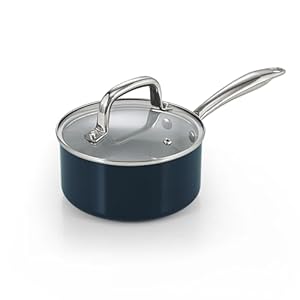 Cook N Home Nonstick Sauce Pan with Glass Lid, 1.5-Quart Small Saucepan Hard Anodized Non Stick Healthy Ceramic Cookware, Induction Cooking Pots and Pans with Stay-Cool Handles, Cacerola, Blue