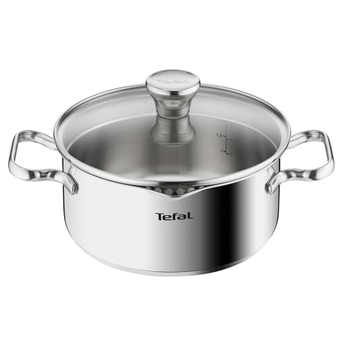 Tefal Duetto A70542 Kochtopf 20 cm, hochwertiger Edelstahl 18/10, graduiert, Ausgießdeckel, für...