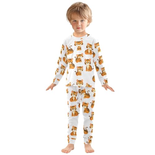 Pajama Sets Long Sleeve Cute Orange Tiger Pattern Soft Comfy Sleepwear 2 Piece PJS 3-8T2