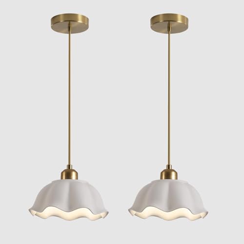 Magiroz Modern Gold Milk Glass Pendant Light Mid Century Adjustable White Ceramic Hanging Light Fixture Vintage Brass Pendant Light Kitchen Island Nordic Hanging Lamp (2 Pack) MPL11-2 GD by Magiroz - Used condition - US$97.34