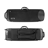 Omebaige Trombone Case for Bb/F Tenor Trombone with F Attachment, Nylon Material 1200D Tenor Trombone Rectangle Case with Wheels, Built-in Backpack Straps Trombone Gig Bag