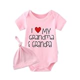 culbutomind Baby Tweelingen Romper Ik hou van mijn oma opa Leuke Baby Body Korte Mouw Cadeau Voor Geboorte Baby Jongens Meisjes Tweelingen Babykleding Met Hoed, 3-6 Maanden