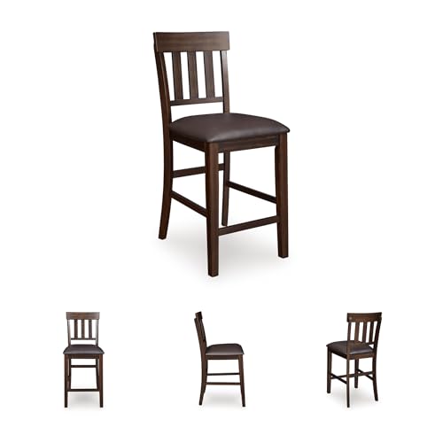 Signature Design by Ashley Haddigan Upholstered Barstool, 2 Count, Slat Back Design, Cushioned Seat, Wood, 25.5" H, Dark Brown by Signature Design by Ashley - Image 2