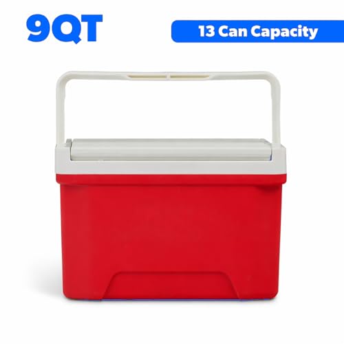 Image of Small Cooler 9 Quart Laguna Ice Chest, 13 Can Capacity Portable Hard Cooler with Lid, Compact Insulated Cooler for Camping, Beach, Picnic & Travel - Red