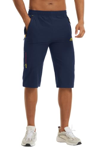 Image of MAGCOMSEN Men's Capri Shorts Quick Dry Below Knee 3 /4 Capri Pants with Zipper Pockets for Workout Running Training Summer