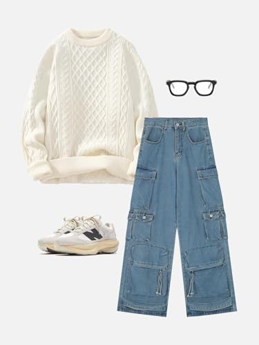 Aelfric Eden Mens Womens Casual Pullover Sweaters Long Sleeve Crew Neck Tunics Tops Cable Knit Christmas Sweater Beige