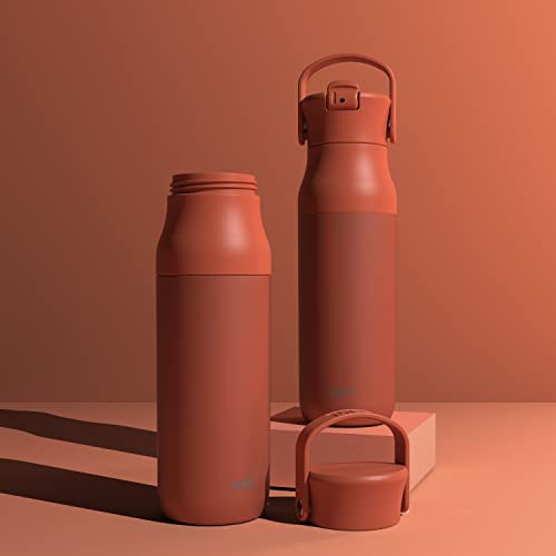 Image of Zak Designs Harmony Water Bottle for Travel or At Home, 32oz Recycled Stainless Steel is Leak-Proof and Vacuum Insulated with Chug Opening and Carry Handle (Sienna Red)