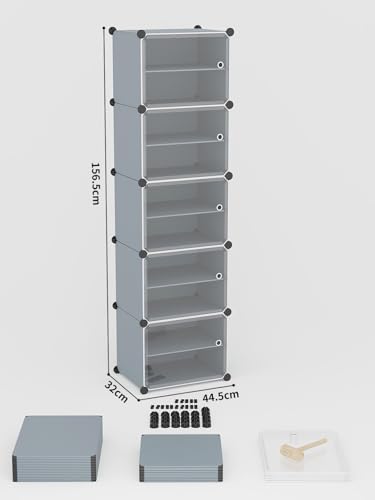 Image of Shoe Rack Multipurpose 5 Shelves Shoe Rack with Zip Door Cover & Side Pockets, Multiuse Wide Shelve,Rack for Footwear, Toys, Clothes (Grey, 10-Layer)