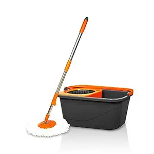 Chakaachak Chakaachak Rotolite Spin Mop - Plastic + TPE, Extendable Handle, 3.9 ft, Grey & Orange, 1 pc (Get 1 Free Refill)