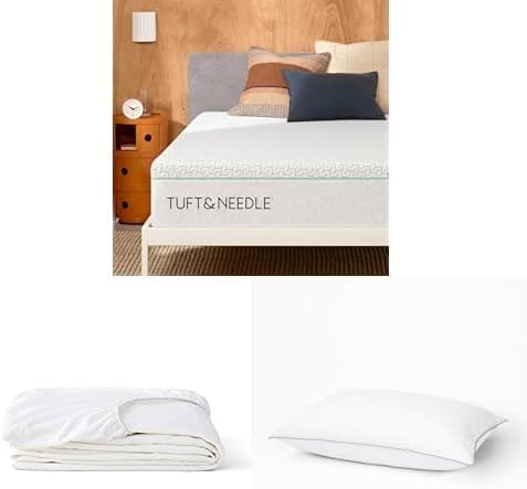Tuft & Needle Original Hybrid Medium California King Adaptive Foam Mattress + Waterproof California King Mattress Protector + 2 King Down Alternative Pillows
