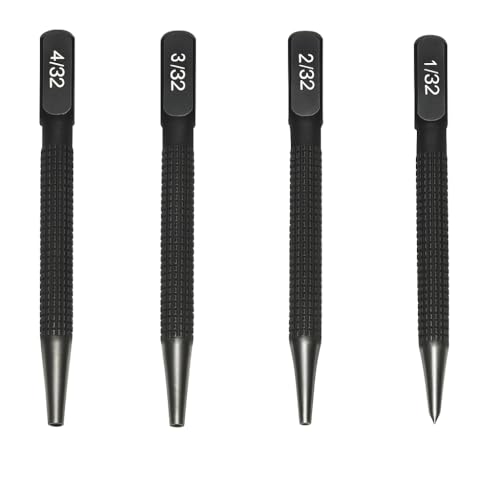 4pcs Portable Centre Punch Set - Nail Punch, Automatic Punch Set with Hardened Steel - Non-Slip Grip - for Drilling and Marking Metal, Wood, Plastic, Glass and More
