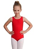 WEGETIT Gymnastics Leotards for Girls Gymnastics Ballet Sleeveless Tanktop Leotard (Red,10-12 Years)