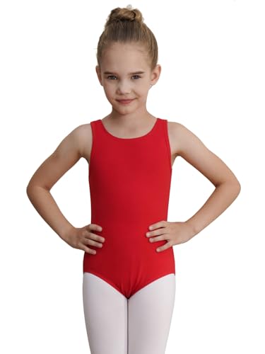 WEGETIT Leotards for Girls Gymnastics Black Sleeveless Leotard Toddler Dance Tank top Kids Ballet Bodysuit (Red 6-8 Years)