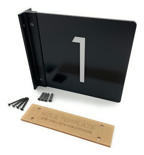 Projecting Room Number Sign, 6 x 6 inch black aluminum hallway flag signs for dentist office, hospital, school, church. 1 piece single sign (read description how to order)